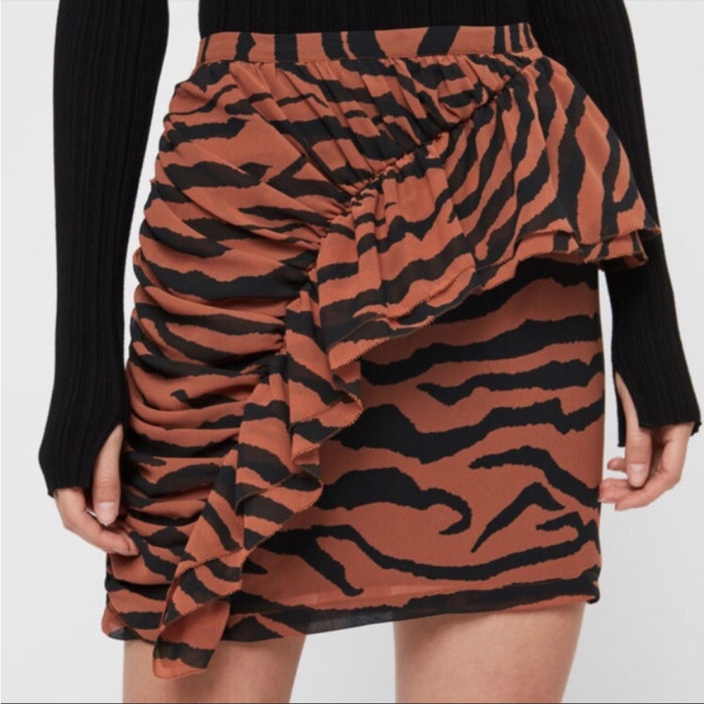 Allsaints - Nia Zephyr Zebra Print Ruffle High Waist Mini, size 00